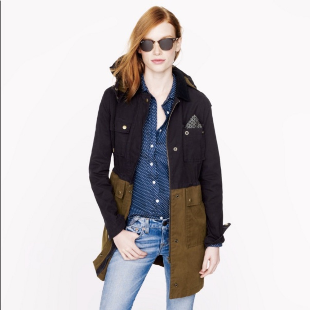 J. Crew Colorblock Camel & black Long Field Jacket